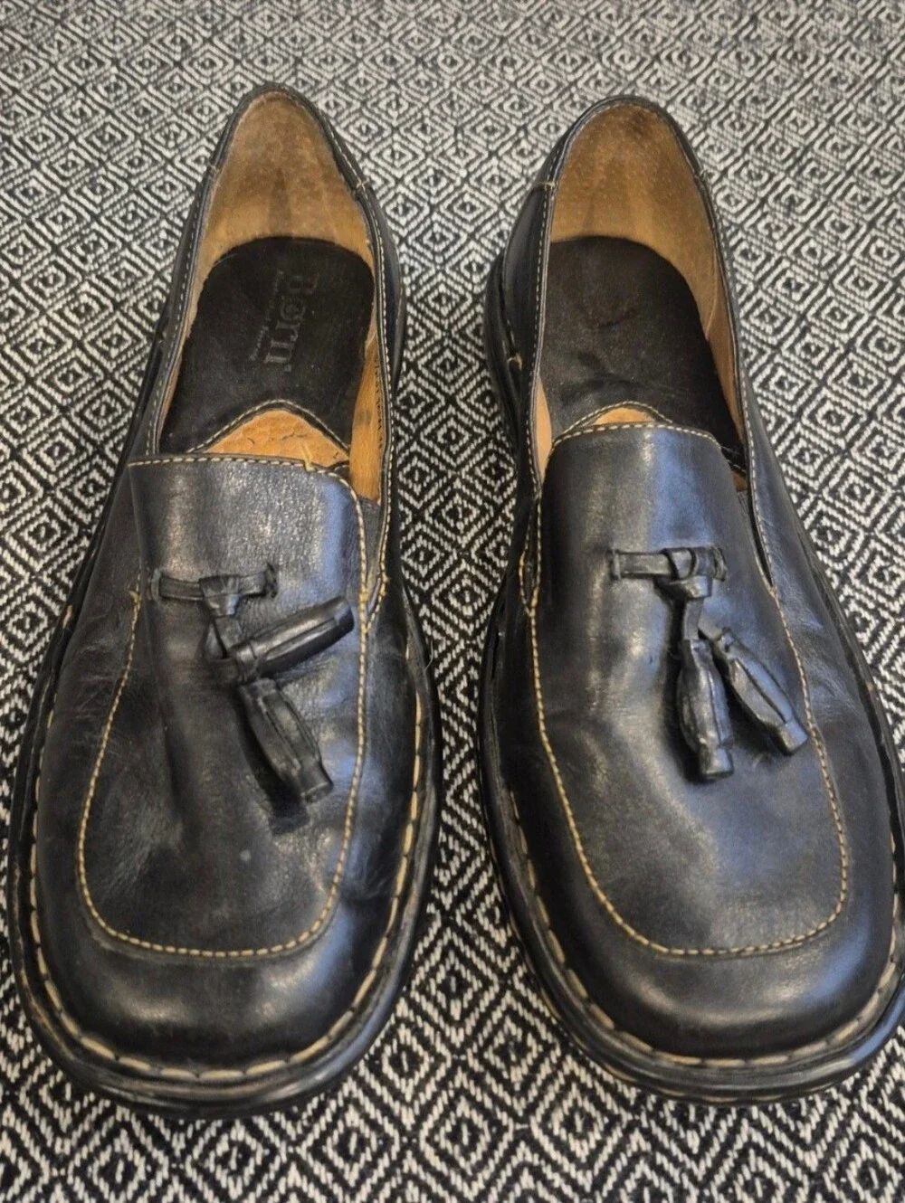 Born Black Leather Loafers With Tassels Size 6.5